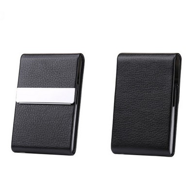 PU Leather and Stainless Steel Magnetic Portable Business Card Holder