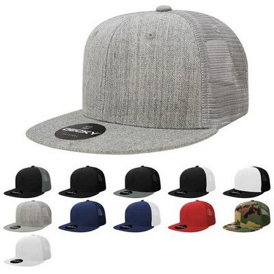 Decky Six Panel Black Trucker Snapback Cap w/Flat Bill