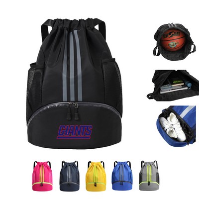 Sports Drawstring Backpack with Shoes Compartment