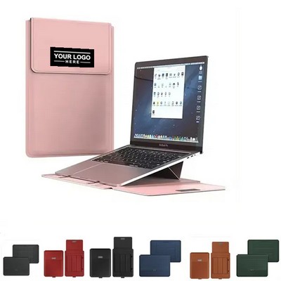 15.6-Inch PU Laptop Sleeve Case with Stand & Storage