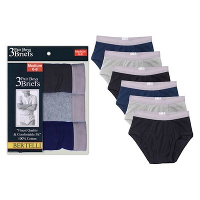 Boys' Briefs - Assorted Colors, 3-Packs, Medium (Case of 24)