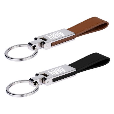 Leather Strap Silver Keychain