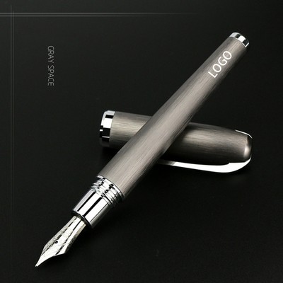 Elegant Gray Textured Fountain Pen with Customizable Logo Space