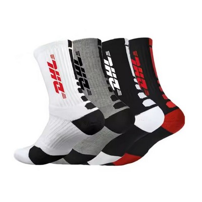 Custom Logo Knit Jacquard Cotton Athletic Crew Socks