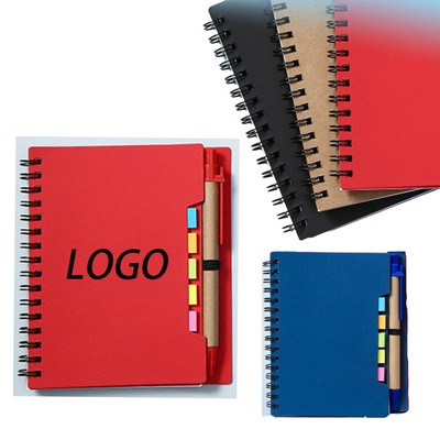 Spiral Kraft Cover Notepad With Pen Holder Colourful Index Tabs