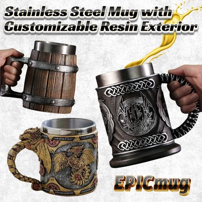 EpicMug Stainless Steel Mug with Customizable Resin Molded Exterior