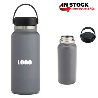 32 Oz Stainless Steel Flask Water Bottle with Handle Lid and Double-Wall Insulation