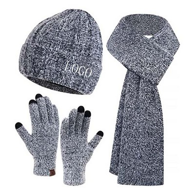 3-In-1 Knit Winter Beanie Set