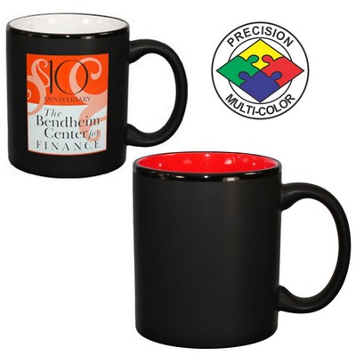 11 Oz. Black Satin/Red 2 Tone C-Handle Hilo Mug - Dishwasher Resistant - Precision Spot Color