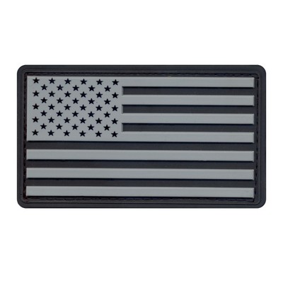 PVC US Flag Patches W/Hook Back (Black/Silver)