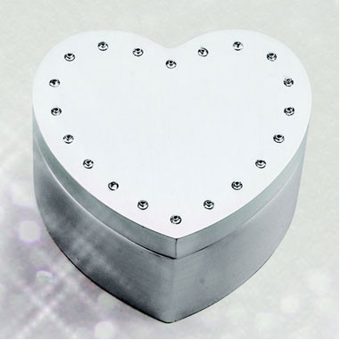 Brushed Finish Heart Box w/Crystals