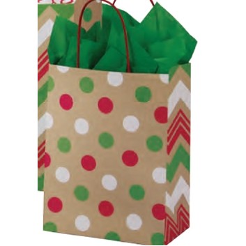 Chimp Christmas Dots & Chevron 100% Recycled Natural Kraft Shopping Bag