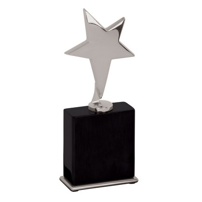 7-1/2" Silver Plated Meal Star Award In Rosewood Piano Finish Wood Holder