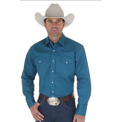 Wrangler® Men's Dark Teal Blue Cowboy Cut® Western Long Sleeve Basics Work Shirt