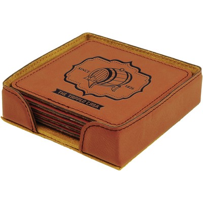 Leatherette Square 6-Coaster Set (Rawhide Brown)