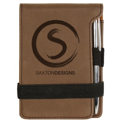 Leatherette Notepad and Pen - Dark Brown