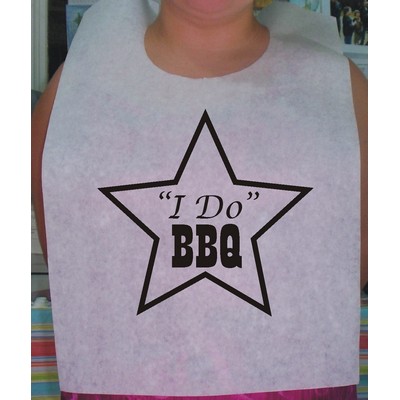 Stock "I Do BBQ" Star Design Poly Backed Paper Bibs w/Ties, minimum 25 bibs