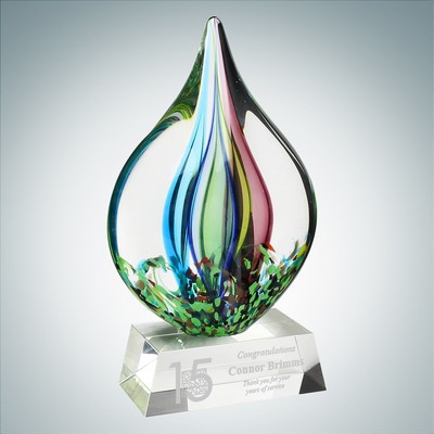 Art Glass Coral Award w/ Clear Base