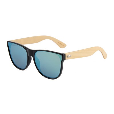 Bamboo Sunglasses - Gold Mirror Lenses - Black Frames