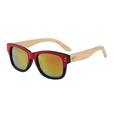 Bamboo Sunglasses - Red Mirror Lenses - Red Black Frames