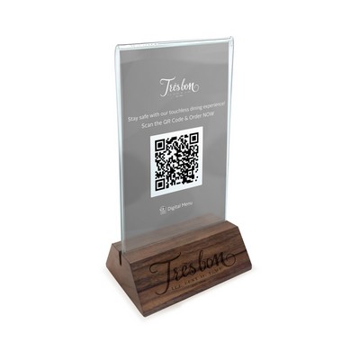 Solid Walnut Qr Code/Menu Holder With 5 X 7 Vertical U-Bend Acrylic Insert