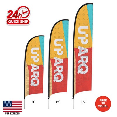 9' Premium Double-Sided Concave Flag Kit w/Ground Spike & X Base