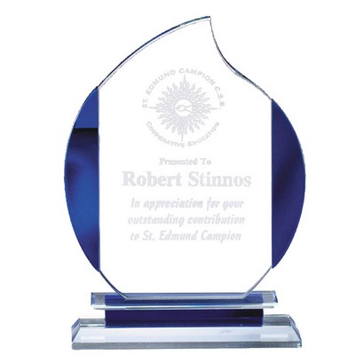 Glass Flame Award w/Blue Accent on Double Base (6 ¼" x 9")