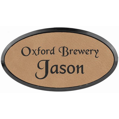 Light Brown Laser Engraved Leatherette Oval Badge & Frame (3" x 1 1/2")