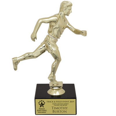 9 ½" Male Track Figure Trophy w/Black Marble Base