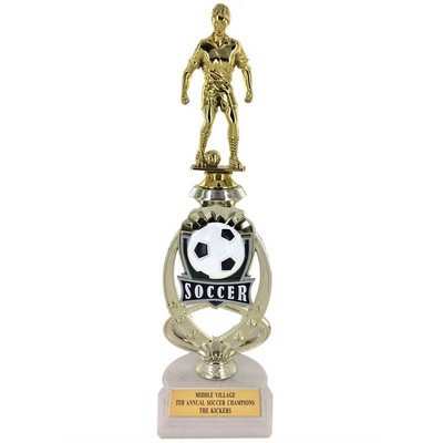 13" Female Soccer Trophy Riser w/Figure on Marble Base