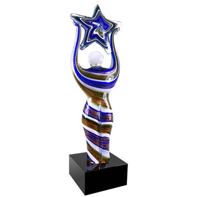 Art Glass Figurine with Star on Black Base