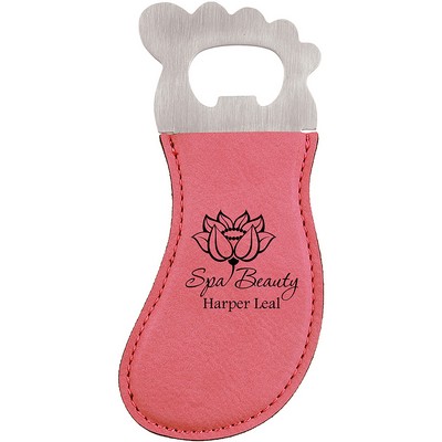 Pink Leatherette Foot-Shaped Bottle Opener with Magnet, Laserable