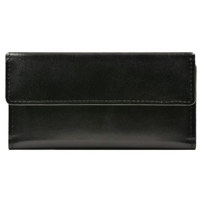 Ashlin® Designer Ladies Midnight Black Cinderelle Slim Clutch Wallet - Lambskin Napa Leather