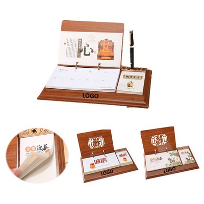 Notepad Wooden Desk Calendars With Pen Holder