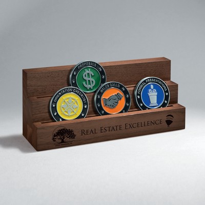 Walnut Double Row Challenge Coin Display