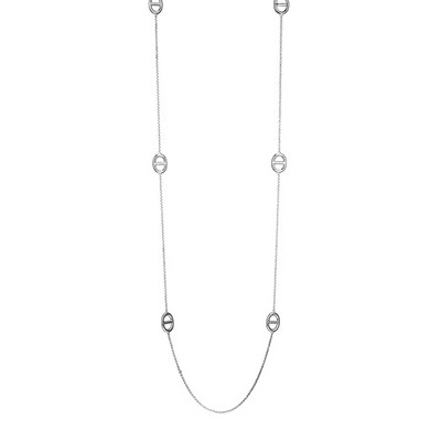 Charles Garnier Sterling Silver "MARINER LINK" Pave Marine Long Station Necklace - Silver