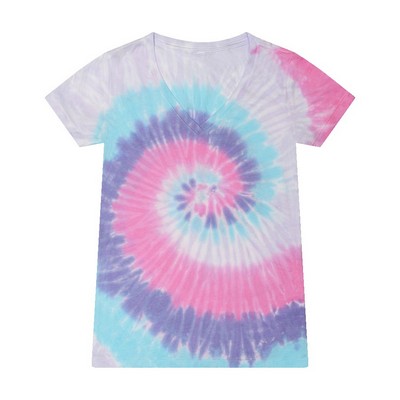 Tie Dye Rainbow V-Neck T-Shirt - Women's