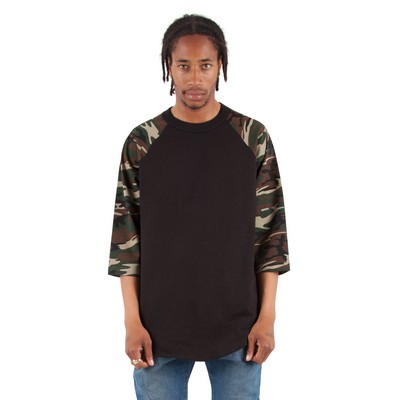 SHAKA WEAR Adult Three-Quarter Sleeve Camo Raglan T-Shirt