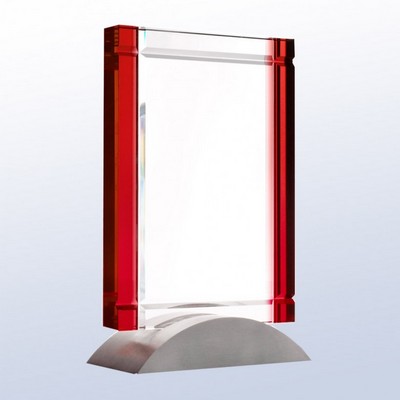 Red Deco Rectangle Crystal Award, 7 3/4"H