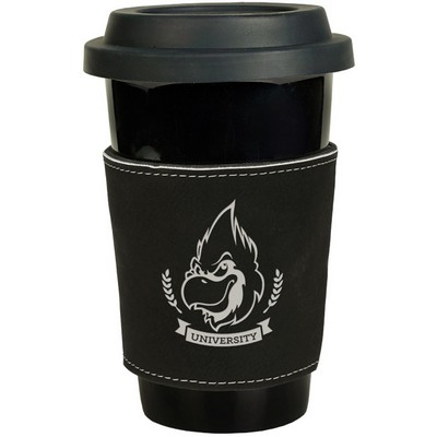 3" Black/Silver Leatherette Mug Sleeve