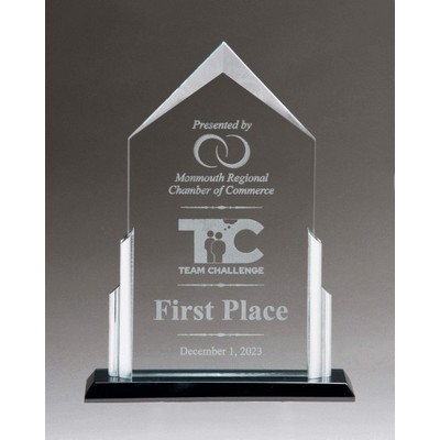 Tidal Series Glass Award w/ Silver Background & Clear Glass Base (7 " x 8-5/8 ")