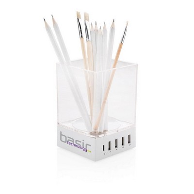 Acrylic Bamboo Pen Holder with USB Output Ports