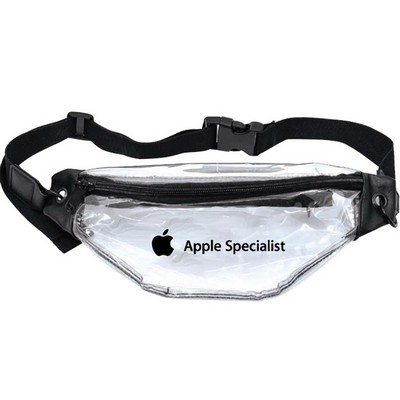 Clear Two Pocket Fanny Pack W/Black Leatherette Accent/ Can Use as Crossbody Bag