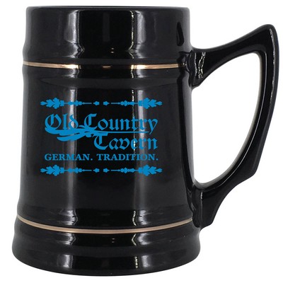 24 oz. Black Ceramic Stein Mug w/Gold Bands