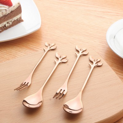 Shining Stainless Steel Spoon w/Leaf Shape Handle