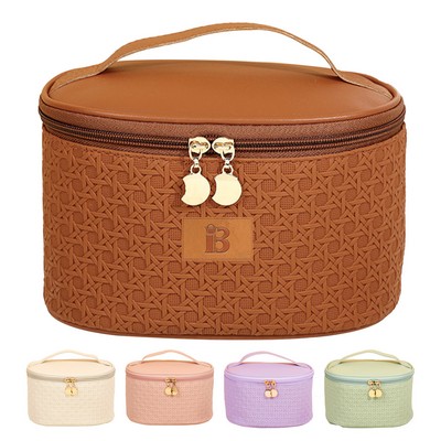 PU Leather Woven Pattern Cosmetic Bag Bucket