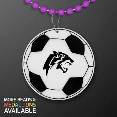 Soccer Ball Medallion with Purple Beaded Necklace (Non Light Up) - Domestic Print