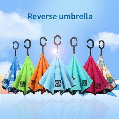 Canopy Vented Windproof Waterproof Stick Umbrellas With C-shape Handle