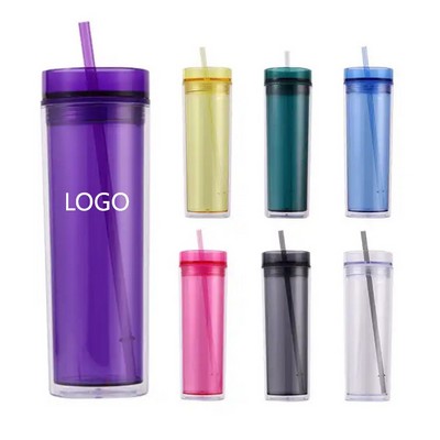 16 Oz. Plastic Double Wall Tumblers w/Straw