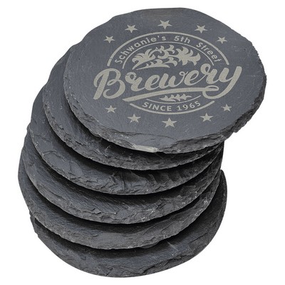 4" Round Slate 6-Coaster Set, Laserable